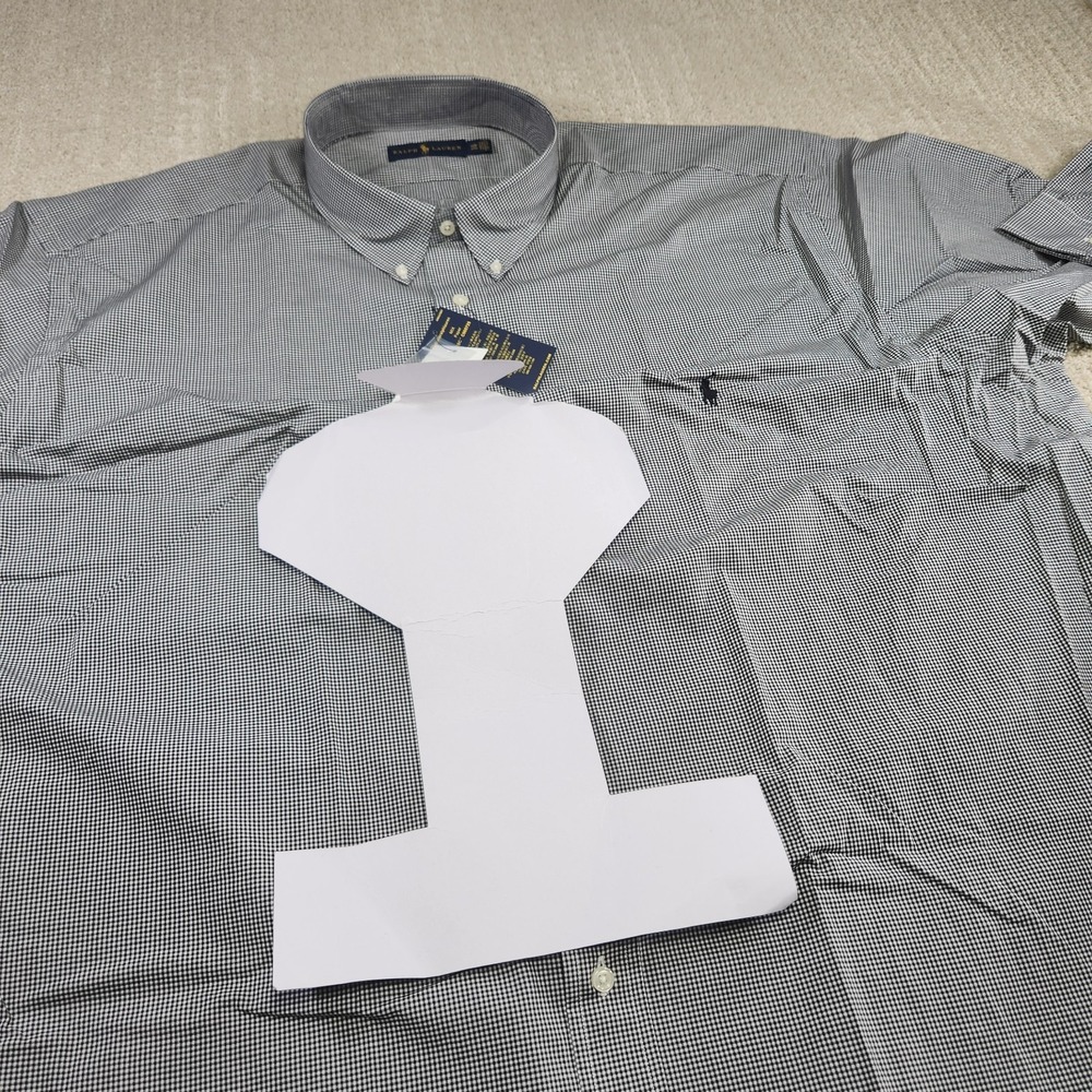 NEW Polo Ralph Lauren Shirt Men 4XB Poplin Button Down Black White Micro Check - Picture 8 of 10